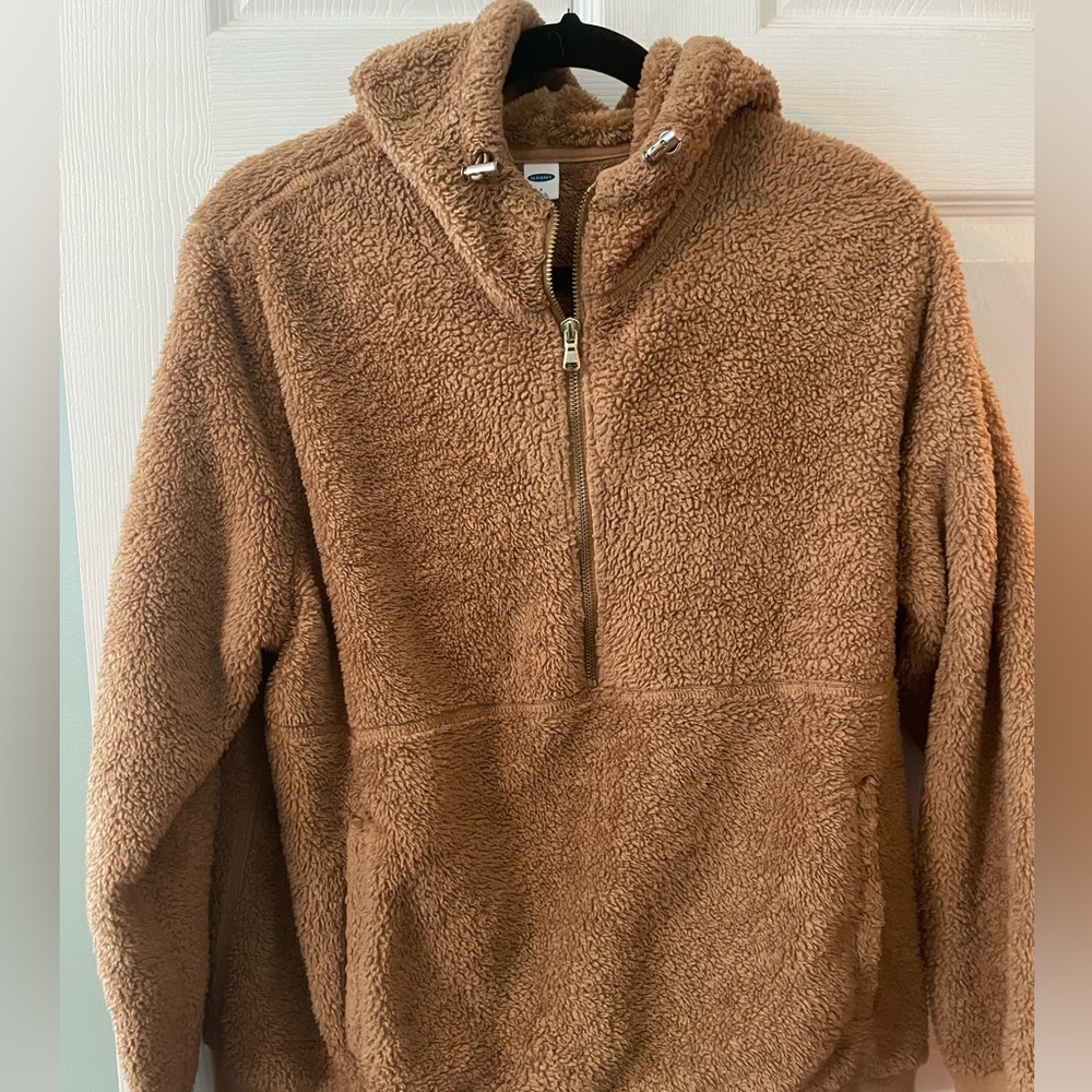 Women's Long Sleeve Half Zip Jacket teddy bear Brown